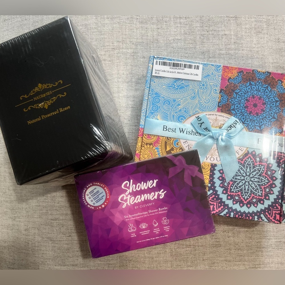 NWT $80 Spa Gift Set:Roses,Candles,Shower Bomb Steamers;Bday-Anniversary-Breakup